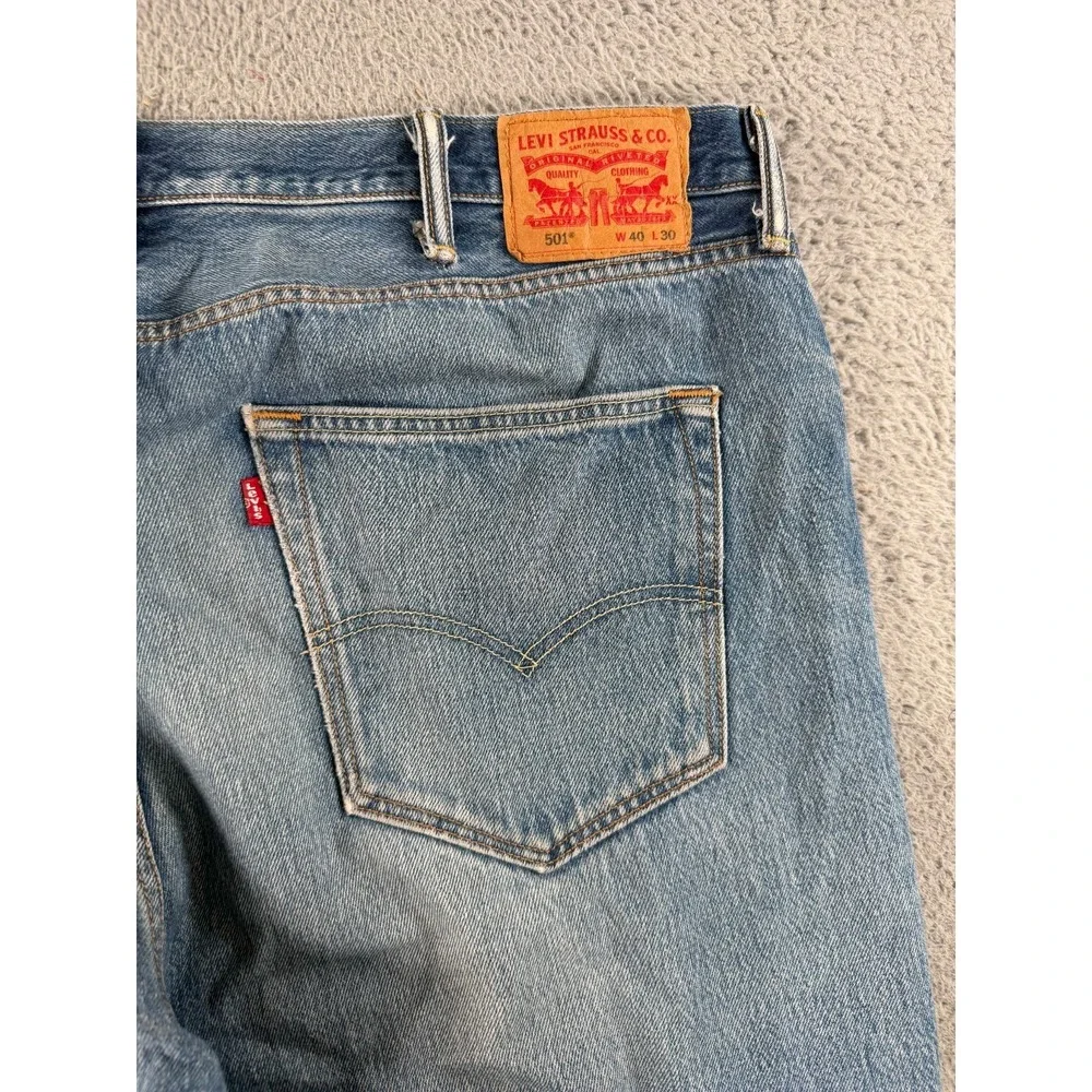 Levi's 501 Jeans Men's 42x28 Blue Denim Pocket Distressed High Rise Straight Leg